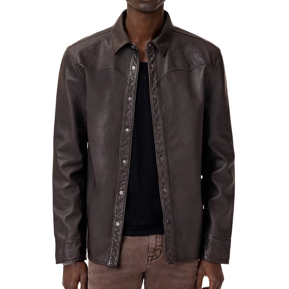 John Varvatos Samuel Perforated Leather Western Jacket Mens Earth Brown NWT 698